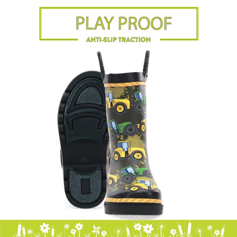 Western Chief Boys Waterproof Printed Rain Boot with Easy Pull on Handles - Tractor Tough, 7 M US Toddler - Image 3